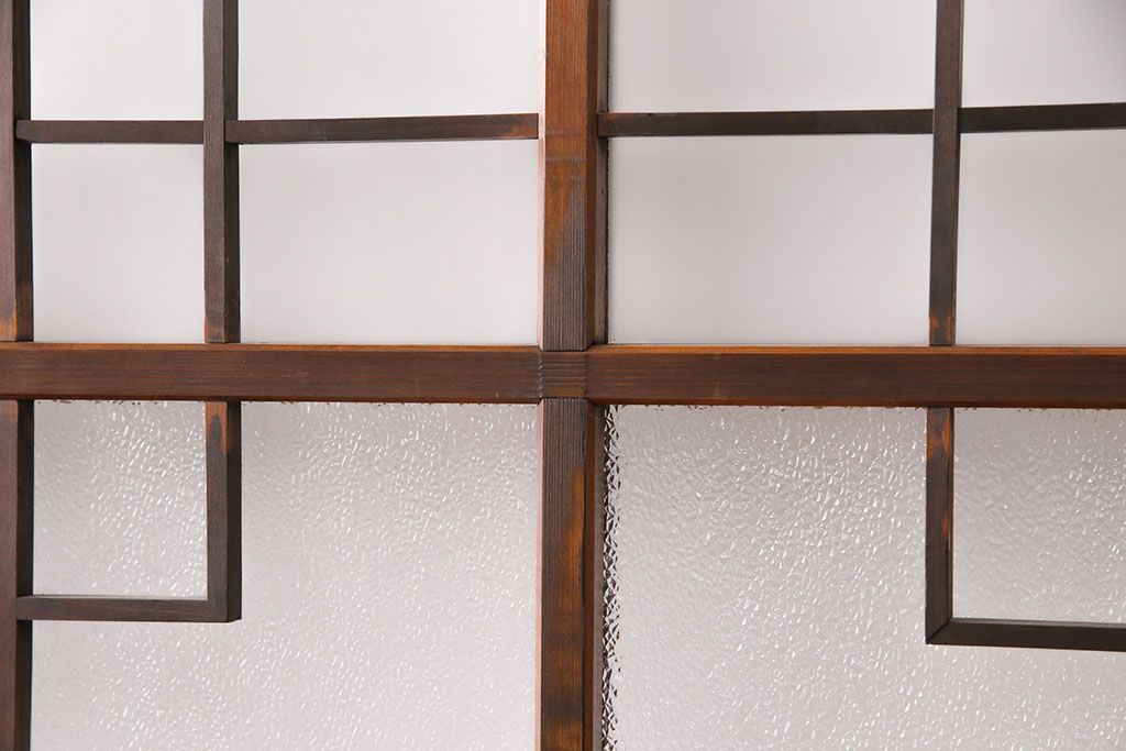 組子入りのガラス戸2枚をリペア&カスタム!吊り戸仕様に加工。埋木・加工部分の色合わせ。(引き戸、建具)