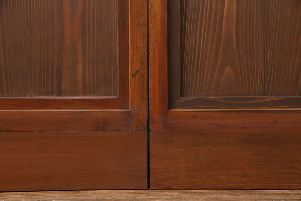 組子入りのガラス戸2枚をリペア&カスタム!吊り戸仕様に加工。埋木・加工部分の色合わせ。(引き戸、建具)