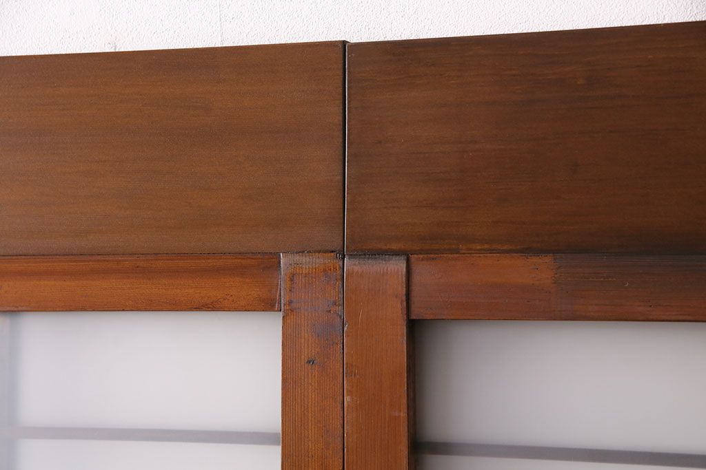 組子入りのガラス戸2枚をリペア&カスタム!吊り戸仕様に加工。埋木・加工部分の色合わせ。(引き戸、建具)