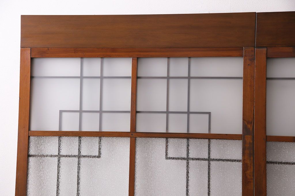 組子入りのガラス戸2枚をリペア&カスタム!吊り戸仕様に加工。埋木・加工部分の色合わせ。(引き戸、建具)