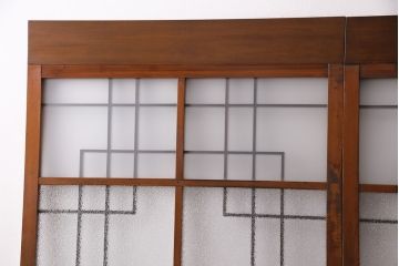 組子入りのガラス戸2枚をリペア&カスタム!吊り戸仕様に加工。埋木・加工部分の色合わせ。(引き戸、建具)