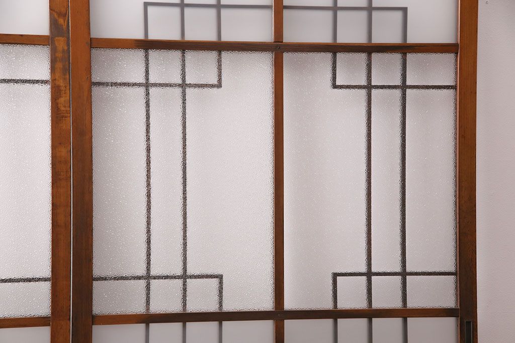 組子入りのガラス戸2枚をリペア&カスタム!吊り戸仕様に加工。埋木・加工部分の色合わせ。(引き戸、建具)