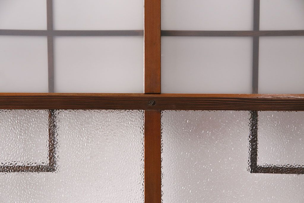 組子入りのガラス戸2枚をリペア&カスタム!吊り戸仕様に加工。埋木・加工部分の色合わせ。(引き戸、建具)