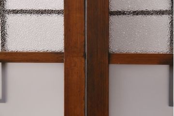 組子入りのガラス戸2枚をリペア&カスタム!吊り戸仕様に加工。埋木・加工部分の色合わせ。(引き戸、建具)