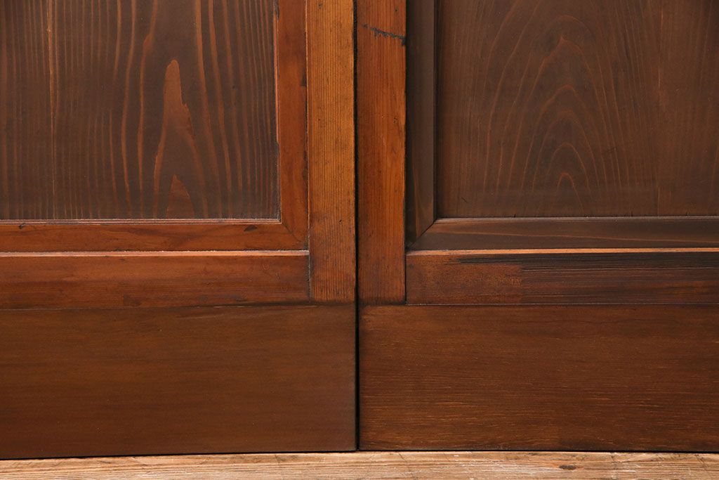 組子入りのガラス戸2枚をリペア&カスタム!吊り戸仕様に加工。埋木・加工部分の色合わせ。(引き戸、建具)