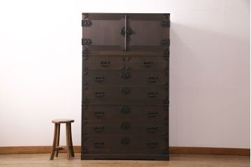 国産の総桐箪笥をリペア&カスタム!可動部の調整。濃い茶色で着色し仕上げ。(衣装箪笥、和タンス、引き出し、桐たんす)