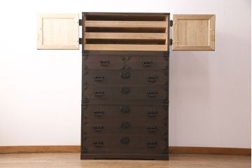 国産の総桐箪笥をリペア&カスタム!可動部の調整。濃い茶色で着色し仕上げ。(衣装箪笥、和タンス、引き出し、桐たんす)