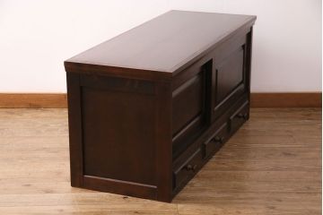 北海道民芸家具のサイドボードをリペア&カスタム!天板の補強。当店商品を参考に着色し仕上げ。(収納棚、戸棚、ローボード)