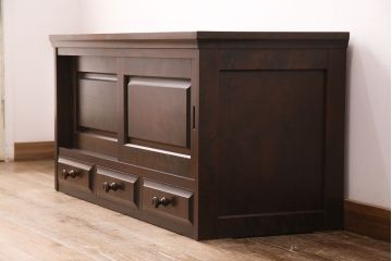 北海道民芸家具のサイドボードをリペア&カスタム!天板の補強。当店商品を参考に着色し仕上げ。(収納棚、戸棚、ローボード)