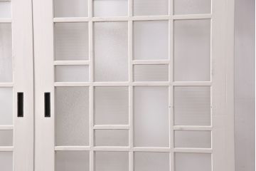 1960年頃のペイントガラス戸2枚をリペア&カスタム!設置場所に合わせてリサイズ。平型戸車を取り付け。(引き戸、建具)