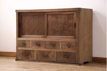 明治大正期の箪笥サイドボードの見た目を変えずに綺麗にリペア!高品質リペアを施し、欠損した金具を取り付け。(収納棚、戸棚、時代箪笥)