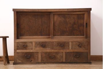 明治大正期の箪笥サイドボードの見た目を変えずに綺麗にリペア!高品質リペアを施し、欠損した金具を取り付け。(収納棚、戸棚、時代箪笥)