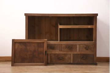 明治大正期の箪笥サイドボードの見た目を変えずに綺麗にリペア!高品質リペアを施し、欠損した金具を取り付け。(収納棚、戸棚、時代箪笥)