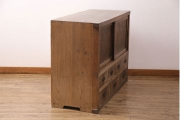 明治大正期の箪笥サイドボードの見た目を変えずに綺麗にリペア!高品質リペアを施し、欠損した金具を取り付け。(収納棚、戸棚、時代箪笥)