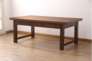 引き出し付きの作業台をリペア&カスタム!脚の貫の取り外し。傷の補修・着色。ワックス仕上げ。(ダイニングテーブル)