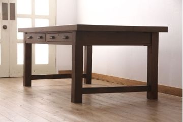 引き出し付きの作業台をリペア&カスタム!脚の貫の取り外し。傷の補修・着色。ワックス仕上げ。(ダイニングテーブル)