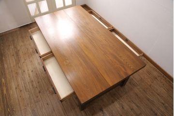 引き出し付きの作業台をリペア&カスタム!脚の貫の取り外し。傷の補修・着色。ワックス仕上げ。(ダイニングテーブル)