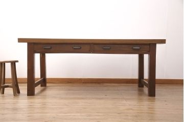 引き出し付きの作業台をリペア&カスタム!脚の貫の取り外し。傷の補修・着色。ワックス仕上げ。(ダイニングテーブル)