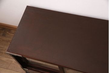 民芸家具の箪笥ローボードをリペア&カスタム!天板は本体の色味に合わせて着色し、内側から補強。建具はガラス戸へ変更。背面穴開け加工。(リビングボード、テレビボード、和タンス)