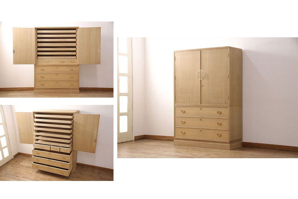 加茂総桐箪笥の見た目を変えずに綺麗にリペア!高品質リペアを施し、木地色仕上げ。(総桐たんす、衣装箪笥、着物箪笥、和タンス)