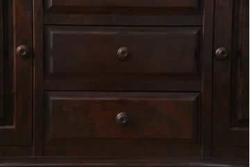 北海道民芸角のサイドボードをリペア&カスタム!天然御影石を使用したタイルトップ天板を取り付け、黄味がかった濃い茶色に着色し仕上げ。(収納棚、カウンター)