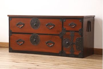 明治期の時代箪笥をリペア&カスタム!天板を取り付け、現状に近しい色味に着色し仕上げ。(和箪笥、和たんす、収納棚、戸棚、ローボード、テレビ台)