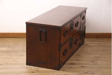 明治期の時代箪笥をリペア&カスタム!天板を取り付け、現状に近しい色味に着色し仕上げ。(和箪笥、和たんす、収納棚、戸棚、ローボード、テレビ台)