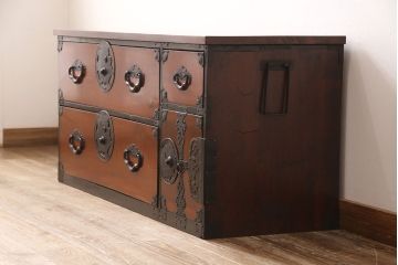 明治期の時代箪笥をリペア&カスタム!天板を取り付け、現状に近しい色味に着色し仕上げ。(和箪笥、和たんす、収納棚、戸棚、ローボード、テレビ台)