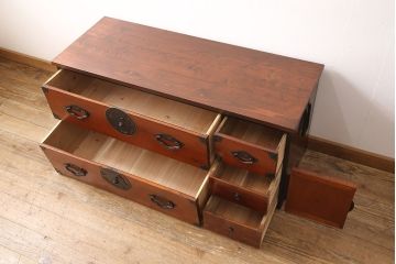 明治期の時代箪笥をリペア&カスタム!天板を取り付け、現状に近しい色味に着色し仕上げ。(和箪笥、和たんす、収納棚、戸棚、ローボード、テレビ台)