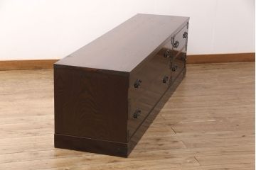 民芸箪笥をリペア&カスタム!3段から2段へ段数を変更しローボードにリメイク。天板を新たに製作。1トーン落ち着いた色味に着色し仕上げ。(トーチェスト、テレビ台、テレビボード、引き出し)