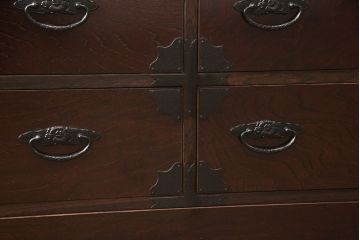 民芸箪笥をリペア&カスタム!3段から2段へ段数を変更しローボードにリメイク。天板を新たに製作。1トーン落ち着いた色味に着色し仕上げ。(トーチェスト、テレビ台、テレビボード、引き出し)