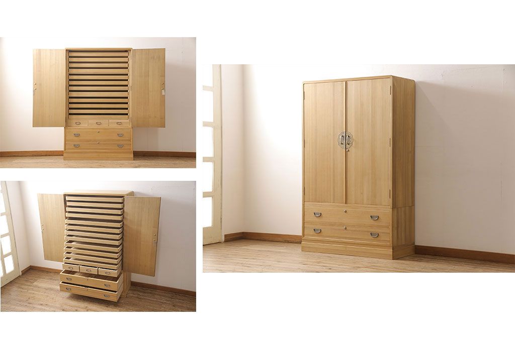 加茂総桐箪笥の見た目を変えずに綺麗にリペア!木地色仕上げ。(桐たんす、和タンス、衣装箪笥、着物箪笥、整理箪笥)