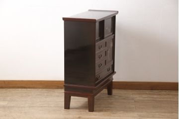 小箪笥をリペア&カスタム!木製脚を取り付け、背面に配線用穴あけ加工。(和タンス、収納棚、戸棚、サイドボード、引き出し4杯)