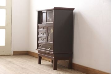 小箪笥をリペア&カスタム!木製脚を取り付け、背面に配線用穴あけ加工。(和タンス、収納棚、戸棚、サイドボード、引き出し4杯)