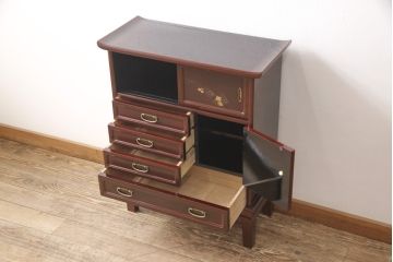 小箪笥をリペア&カスタム!木製脚を取り付け、背面に配線用穴あけ加工。(和タンス、収納棚、戸棚、サイドボード、引き出し4杯)