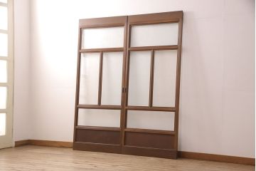 アンティークのガラス戸2枚をリペア&カスタム!高さと幅をリサイズし、引き手と戸車を取り付け。(引き戸、建具)