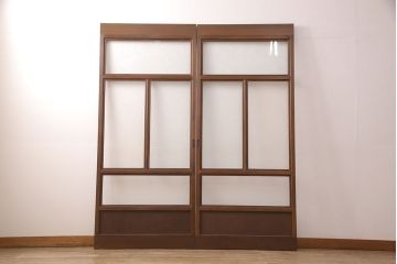 アンティークのガラス戸2枚をリペア&カスタム!高さと幅をリサイズし、引き手と戸車を取り付け。(引き戸、建具)