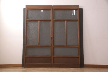 アンティークのガラス戸2枚をリペア&カスタム!高さと幅をリサイズし、引き手と戸車を取り付け。(引き戸、建具)