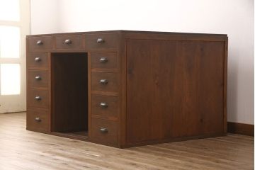 アンティーク両袖机の見た目を変えずに綺麗にリペア!(パートナーデスク、ワークデスク、オフィスデスク)