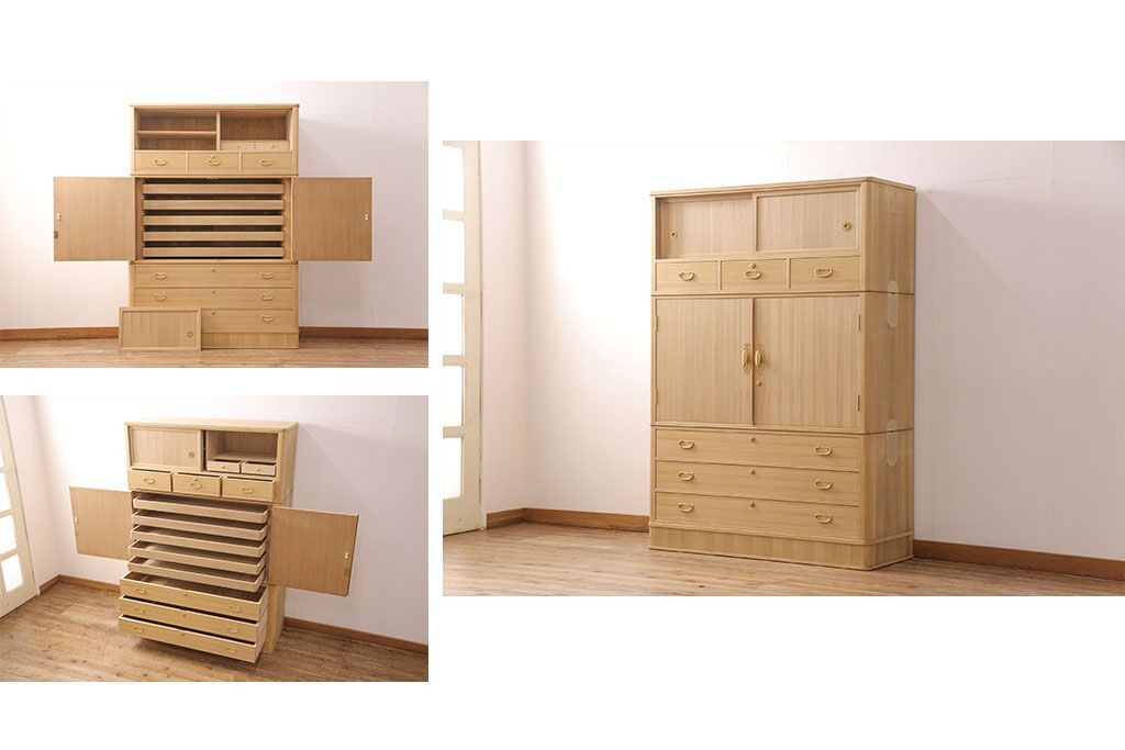 総桐箪笥の見た目を変えずに綺麗にリペア!本来の木肌を活かした木地色仕上げ。(衣装箪笥、着物箪笥、和タンス、桐たんす)