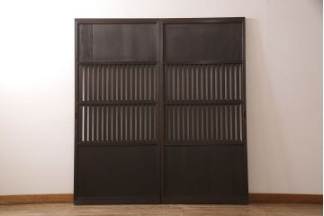 無双戸2枚セットをリペア&カスタム!引き戸・戸車を取り付け、ダークブラウンに着色し仕上げ。(無双窓、帯戸、建具、引き戸)