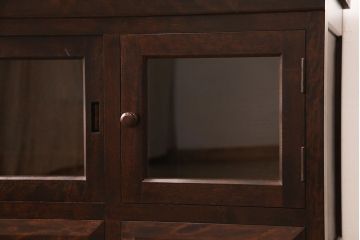 松本民芸家具のローボードをリペア&カスタム!建具をガラス戸に変更し、天板と脚を取り付けテレビ台にリメイク。(テレビボード、リビングボード)