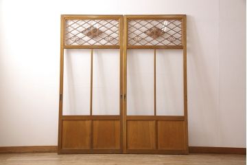 組子入りガラス戸2枚をリペア&カスタム!高さと幅をリサイズし、戸車を取り付け。(引き戸、建具)