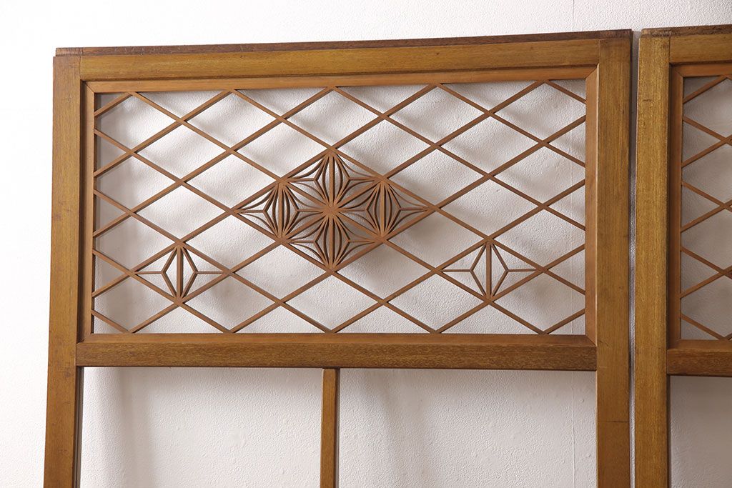 組子入りガラス戸2枚をリペア&カスタム!高さと幅をリサイズし、戸車を取り付け。(引き戸、建具)