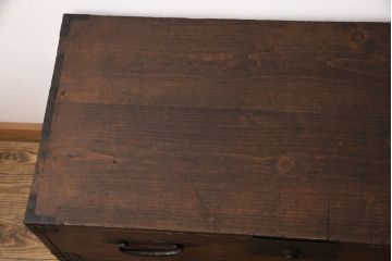 アンティーク衣装箪笥をリペア&カスタム!鉄脚を取り付け、天板を内部から補強。引き出しをフラップダウン扉に加工しテレビボードにリメイク。(テレビ台)