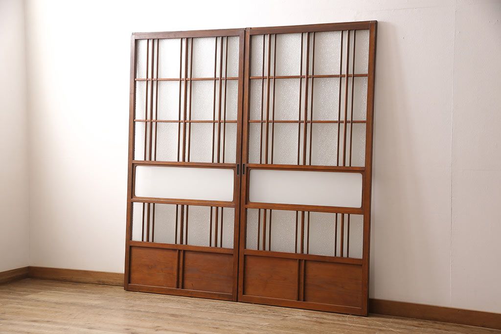 ガラス戸2枚セットをリペア&カスタム!高さと幅をリサイズし、帯部分をすりガラスに変更。(引き戸)