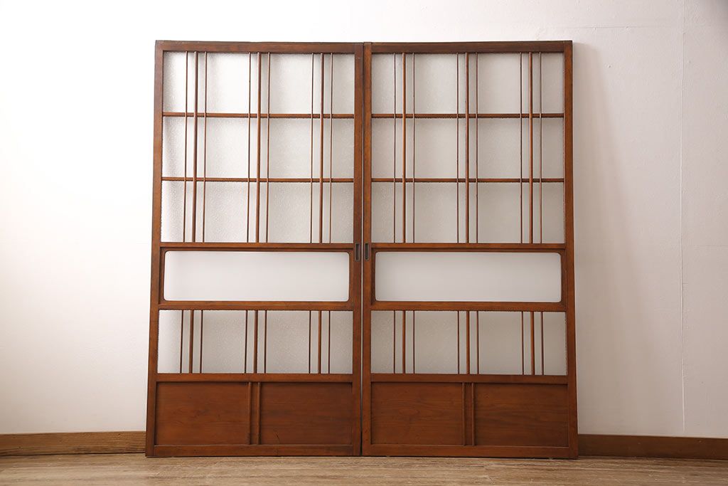 ガラス戸2枚セットをリペア&カスタム!高さと幅をリサイズし、帯部分をすりガラスに変更。(引き戸)