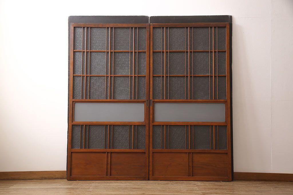 ガラス戸2枚セットをリペア&カスタム!高さと幅をリサイズし、帯部分をすりガラスに変更。(引き戸)