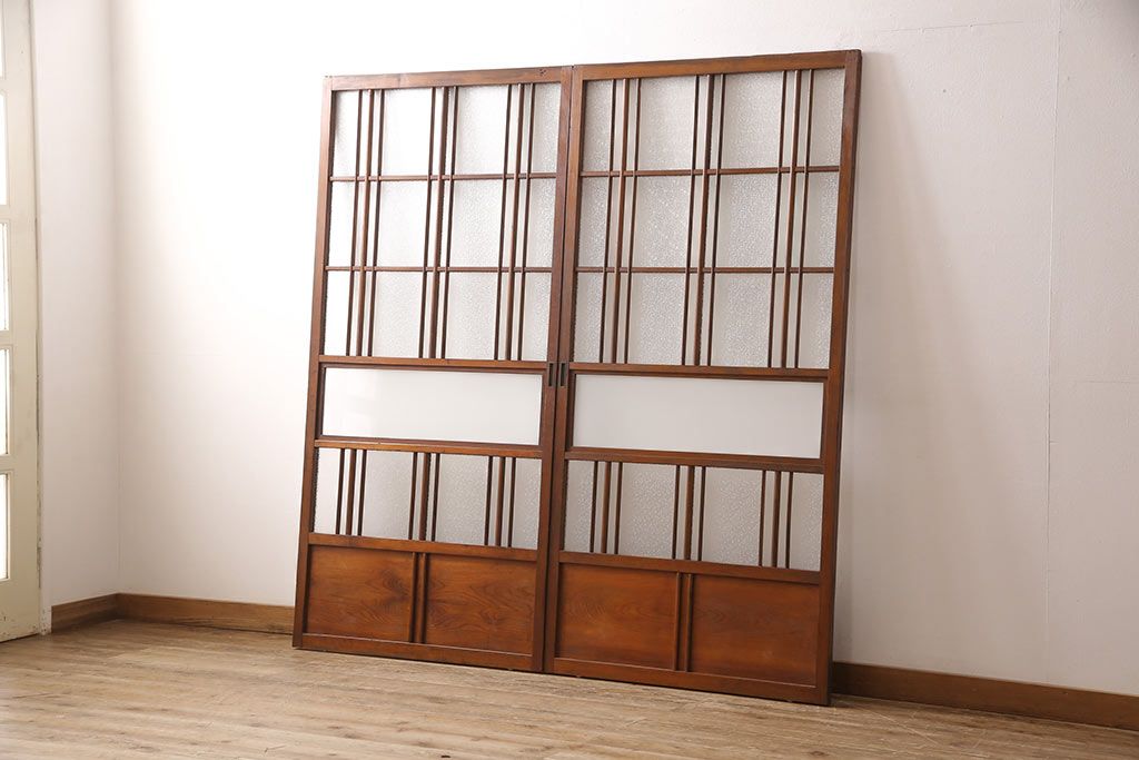 ガラス戸2枚セットをリペア&カスタム!高さと幅をリサイズし、帯部分をすりガラスに変更。(引き戸)