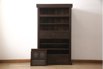和製アンティークの水屋箪笥をリペア&カスタム!建具をモールガラス戸にリメイクし、内部は可動式の棚板を追加。(戸棚、キャビネット)
